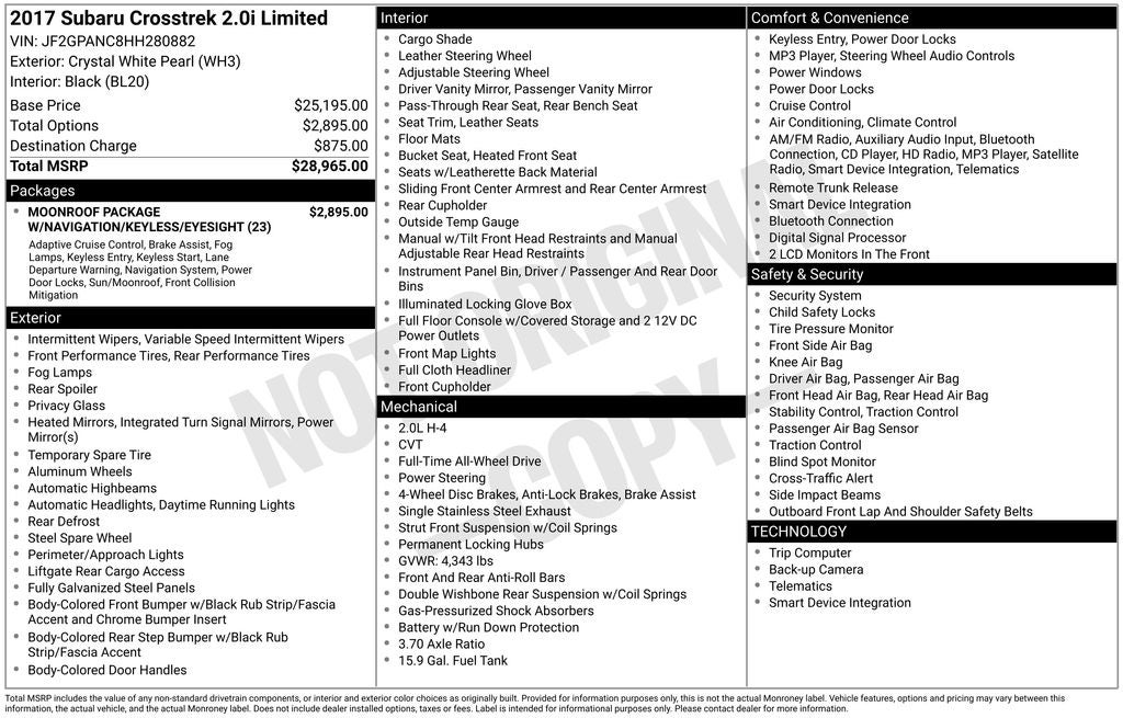 2017 Subaru Crosstrek 2.0i Limited