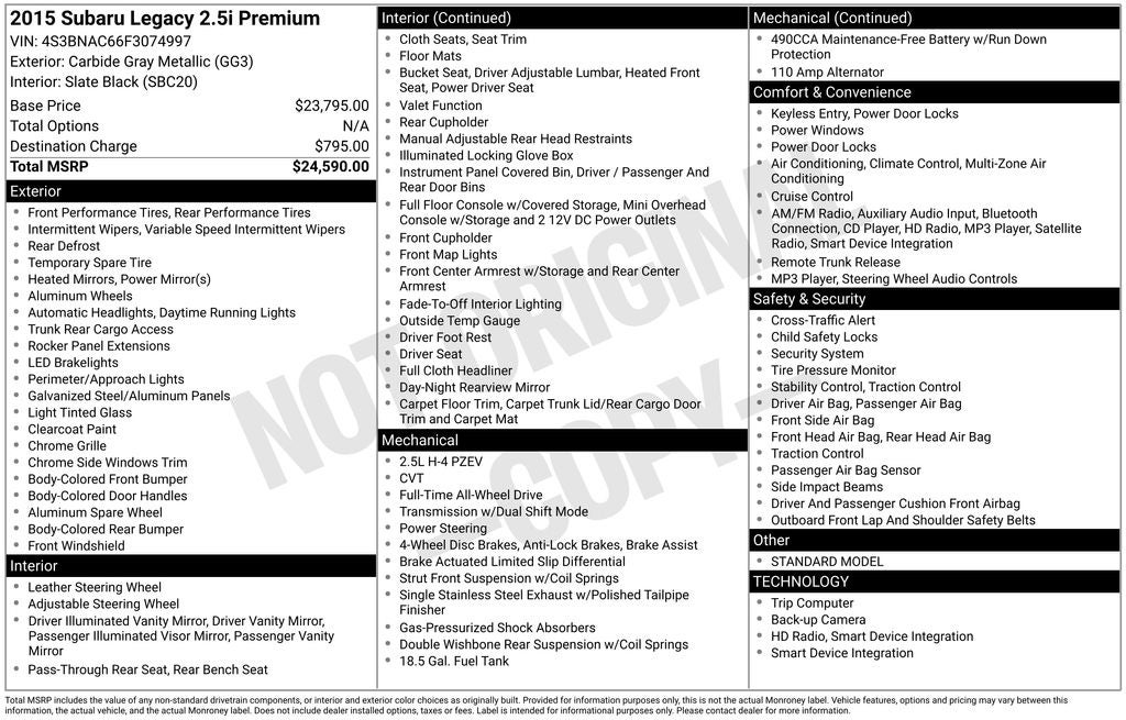 2015 Subaru Legacy 2.5i Premium