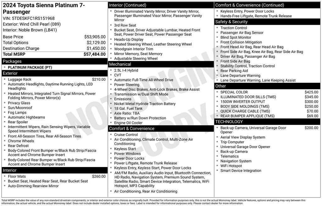 2024 Toyota Sienna Platinum 7 Passenger
