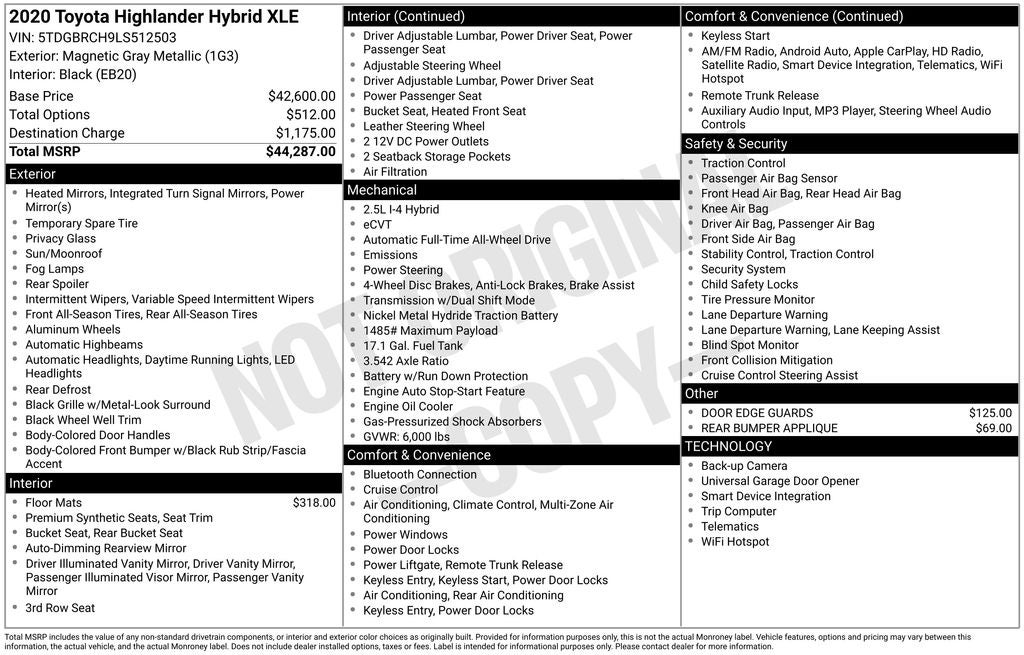 2020 Toyota Highlander Hybrid XLE