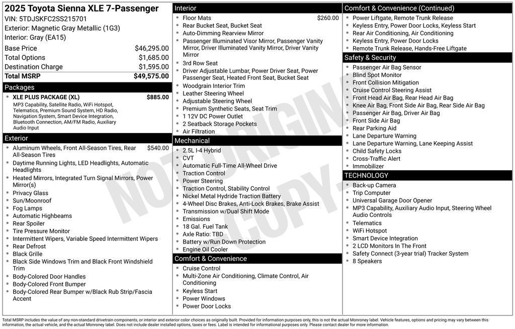 2025 Toyota Sienna XLE 7 Passenger