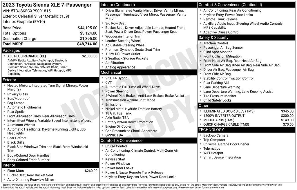 2023 Toyota Sienna XLE 7 Passenger