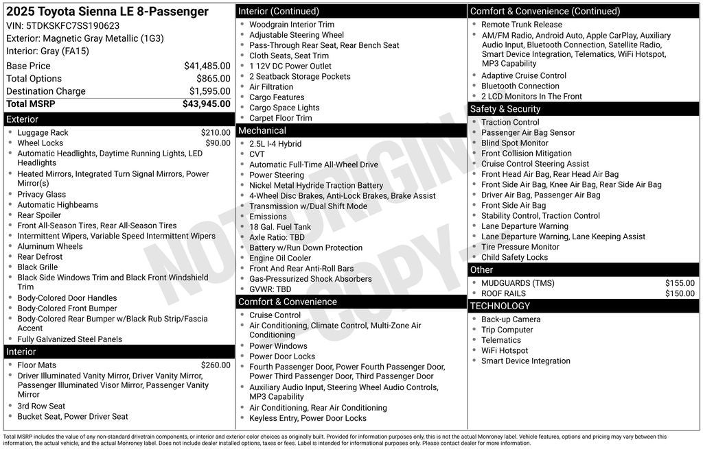 2025 Toyota Sienna LE 8 Passenger