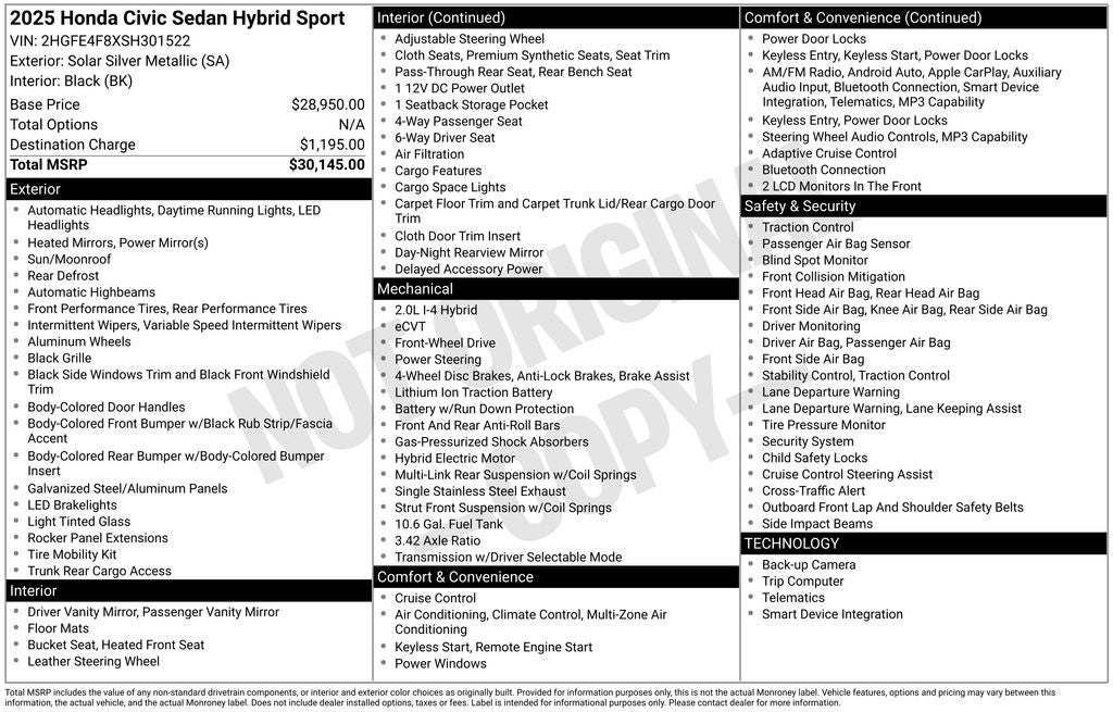 2025 Honda Civic Hybrid Sport