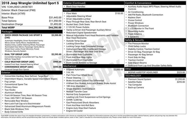 2018 Jeep Wrangler Unlimited Sport S