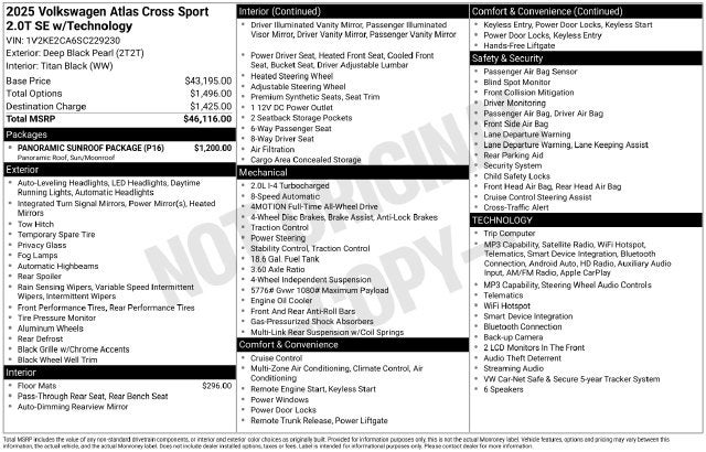2025 Volkswagen Atlas Cross Sport 2.0T SE w/Technology