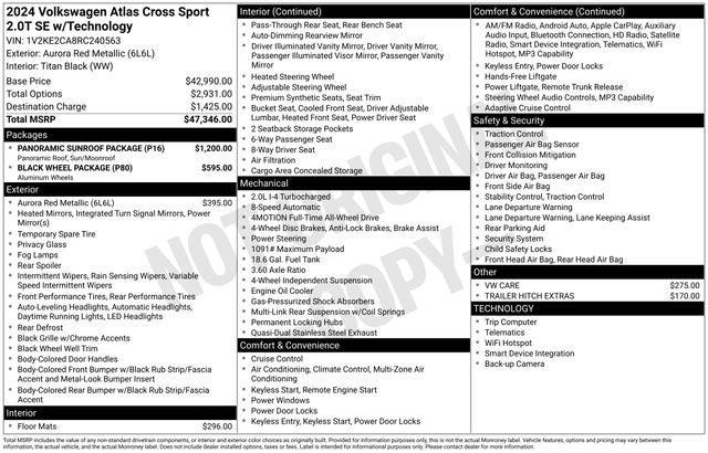 2024 Volkswagen Atlas Cross Sport 2.0T SE w/Technology
