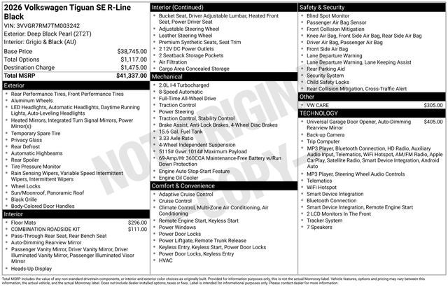 2026 Volkswagen Tiguan 2.0T SE R-Line Black