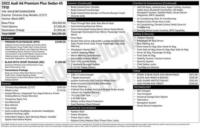 2022 Audi A6 2.0T Premium Plus quattro