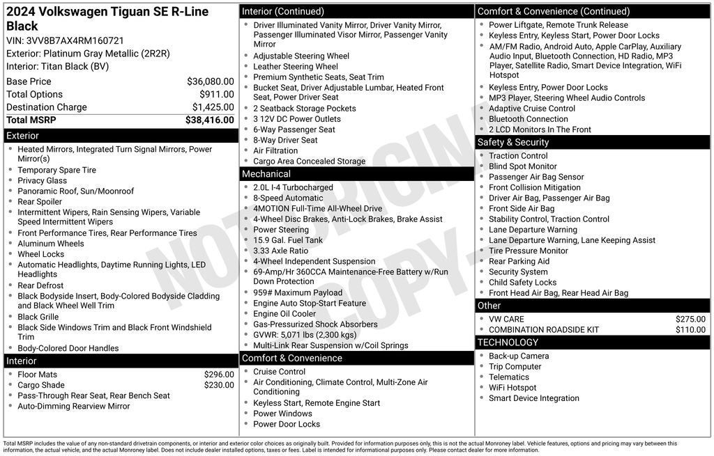 2024 Volkswagen Tiguan 2.0T SE R-Line Black