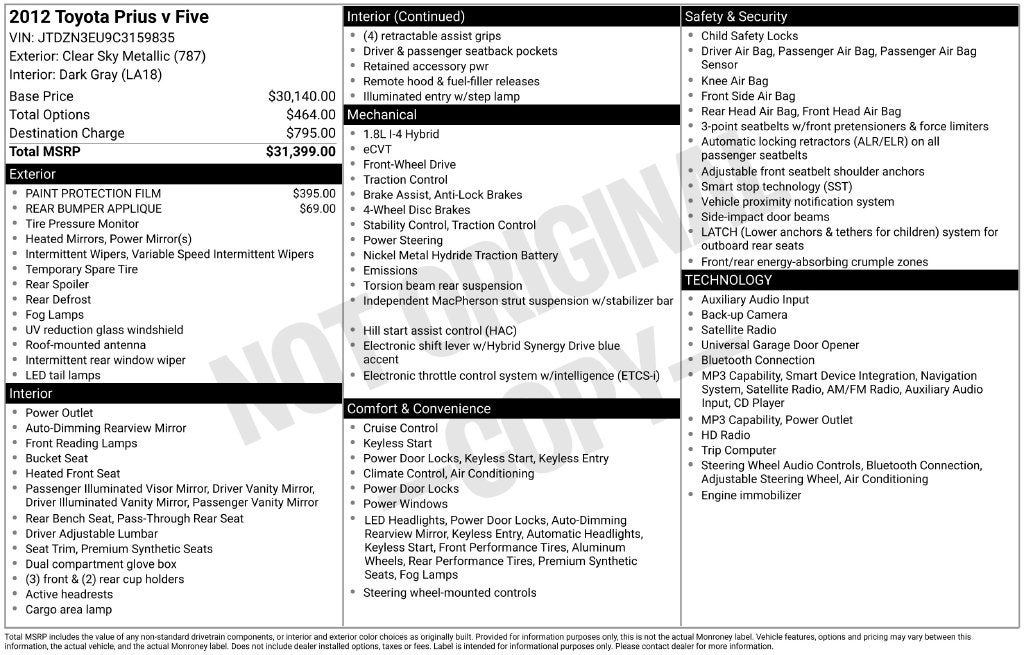 2012 Toyota Prius v Five