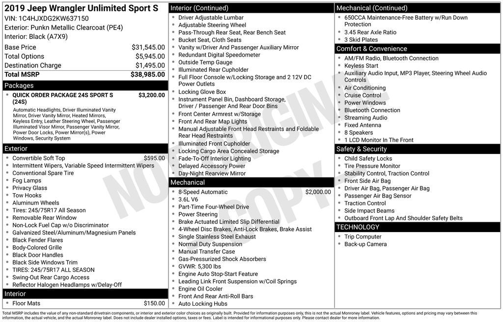 2019 Jeep Wrangler Unlimited Sport S
