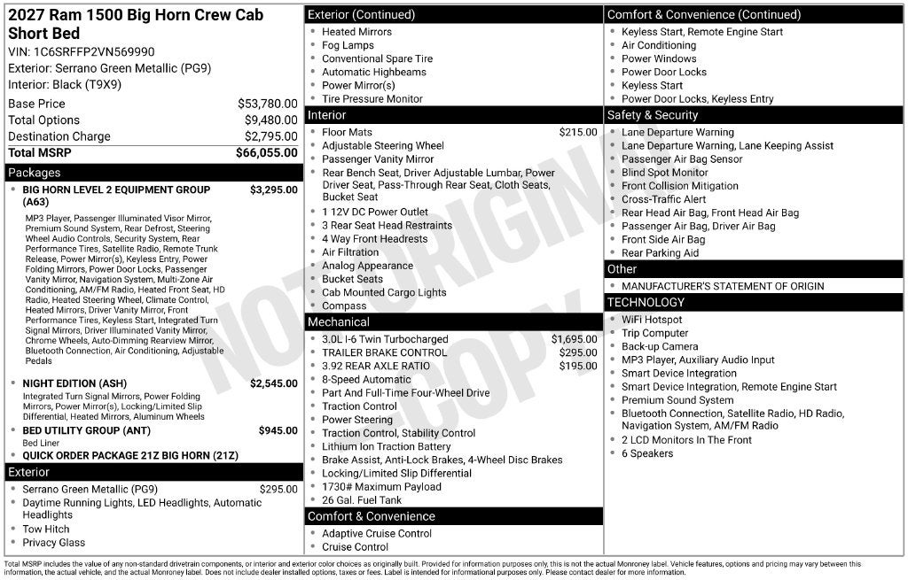 2027 RAM 1500 Big Horn/Lone Star 4D Crew Cab