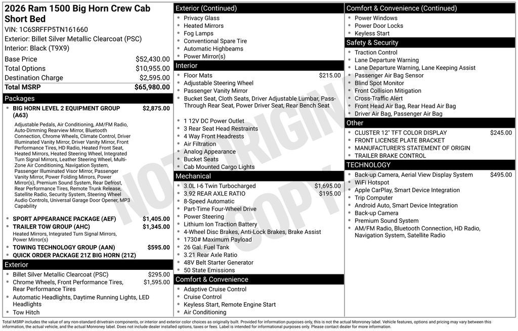 2026 RAM 1500 Big Horn/Lone Star 4D Crew Cab