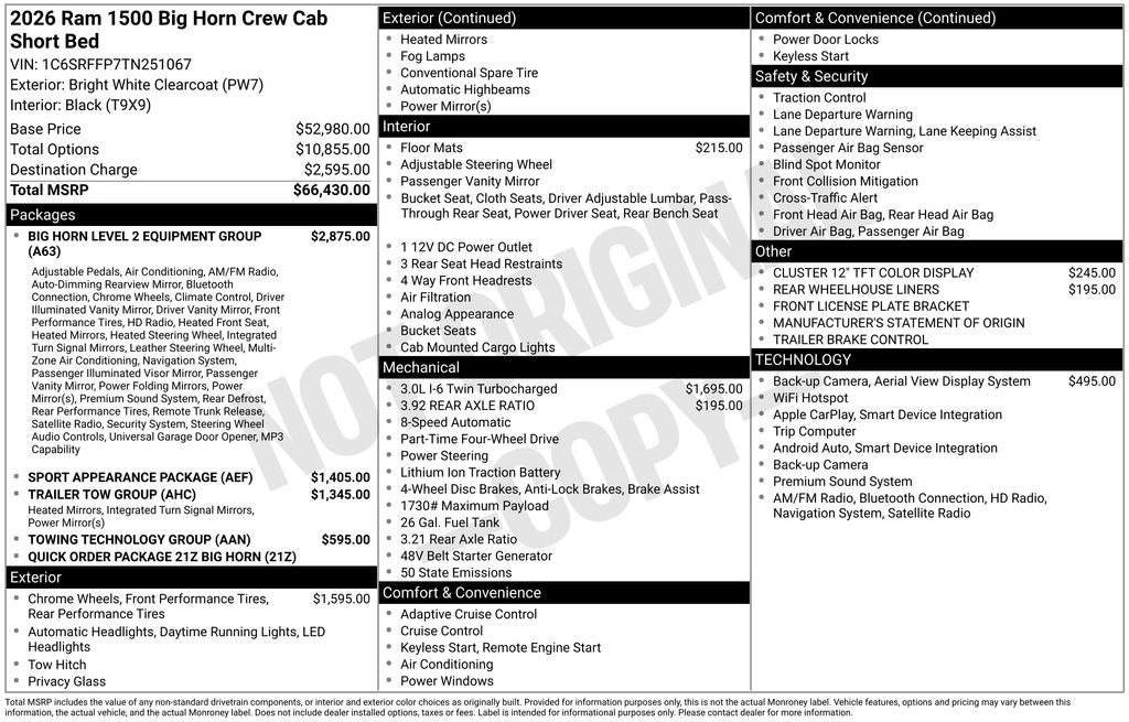 2026 RAM 1500 Big Horn/Lone Star 4D Crew Cab