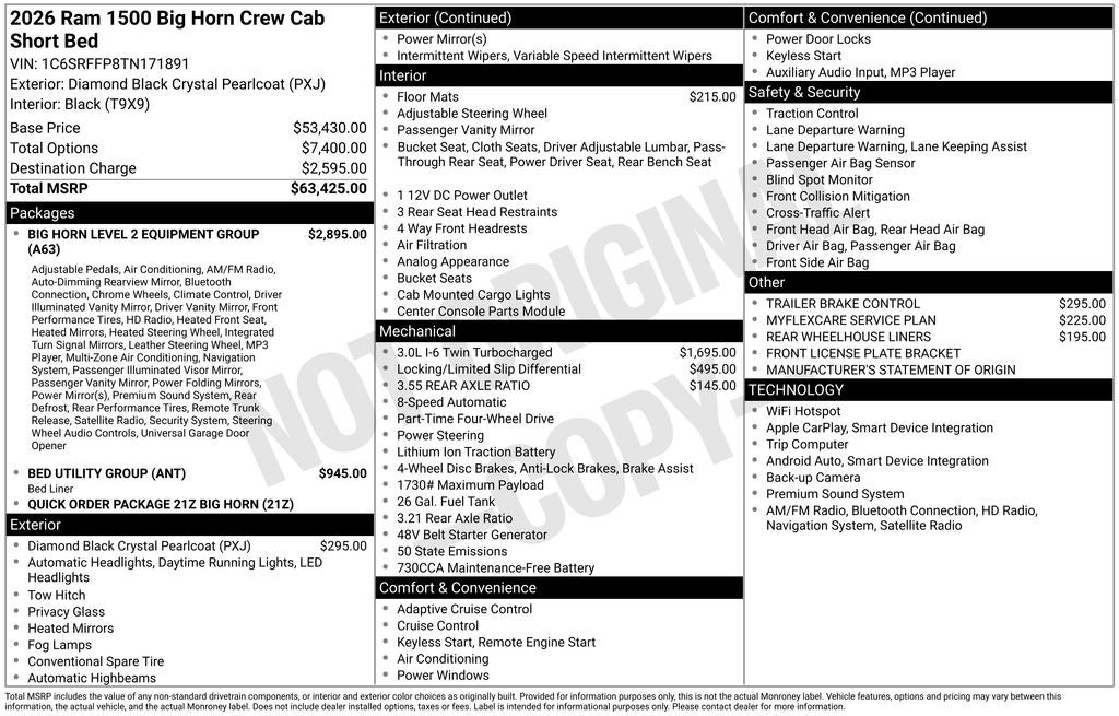 2026 RAM 1500 Big Horn/Lone Star 4D Crew Cab