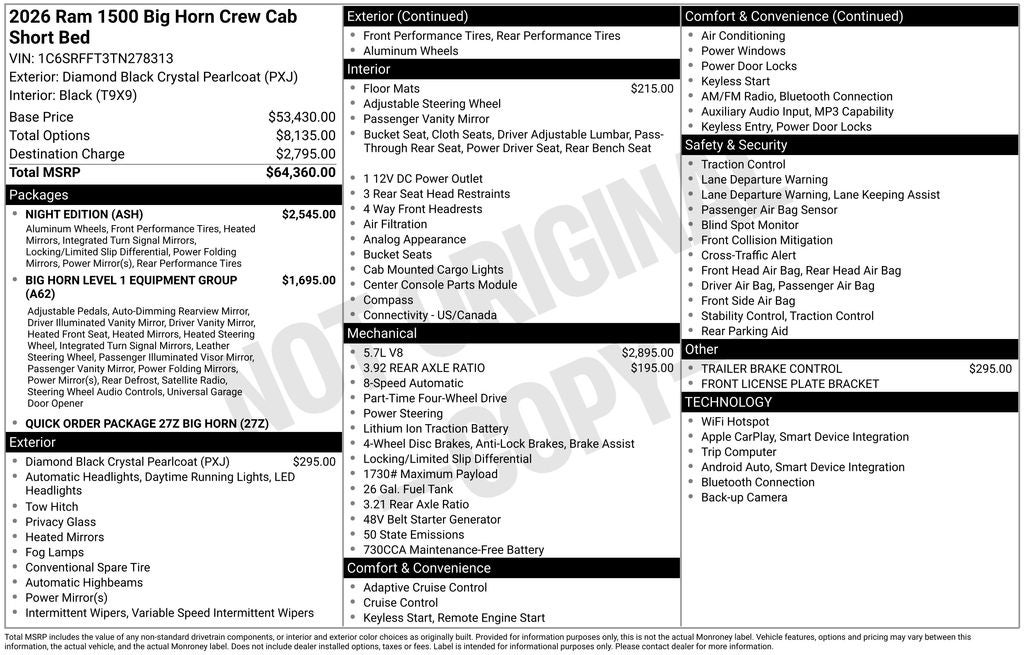 2026 RAM 1500 Big Horn/Lone Star 4D Crew Cab