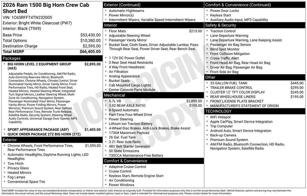 2026 RAM 1500 Big Horn/Lone Star 4D Crew Cab