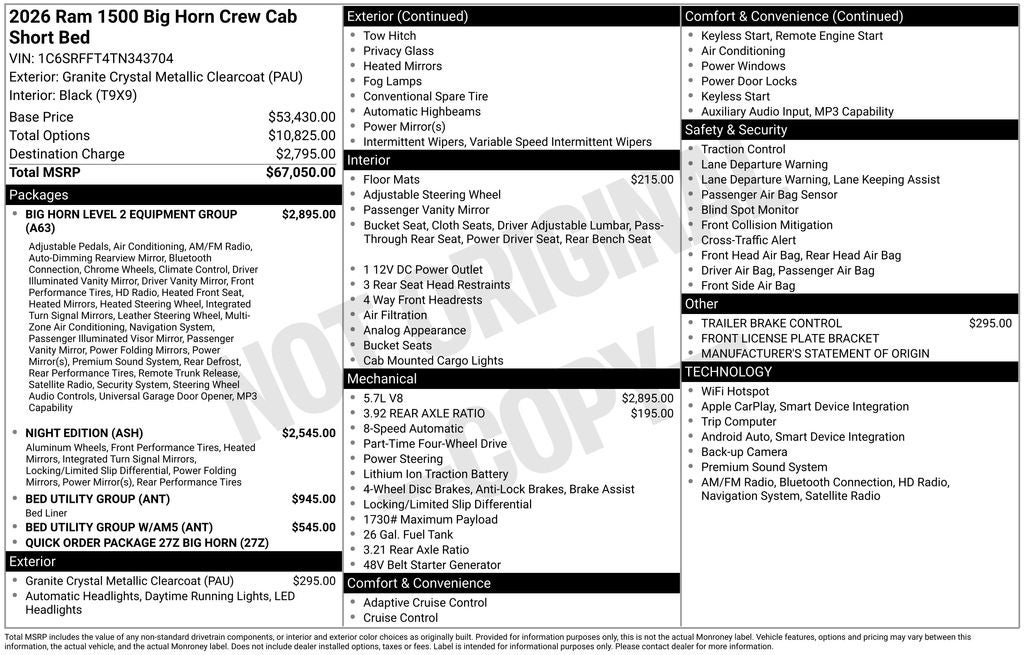 2026 RAM 1500 Big Horn/Lone Star 4D Crew Cab