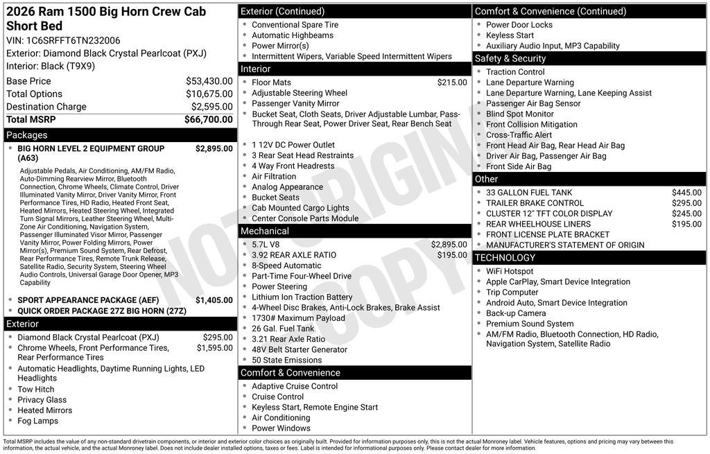 2026 RAM 1500 Big Horn/Lone Star 4D Crew Cab