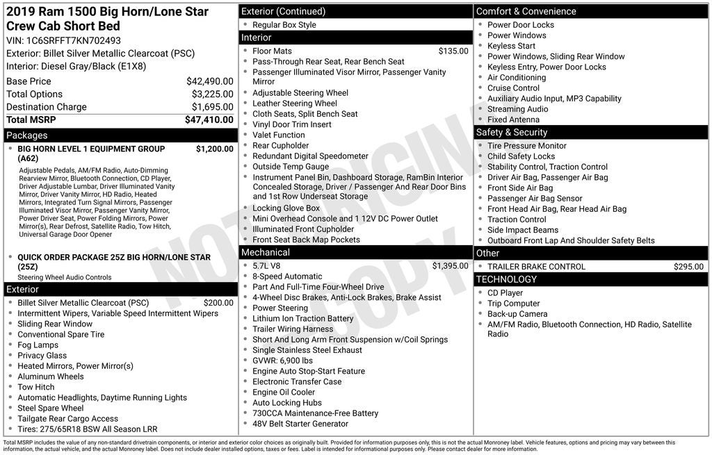 2019 RAM 1500 Big Horn/Lone Star 4D Crew Cab