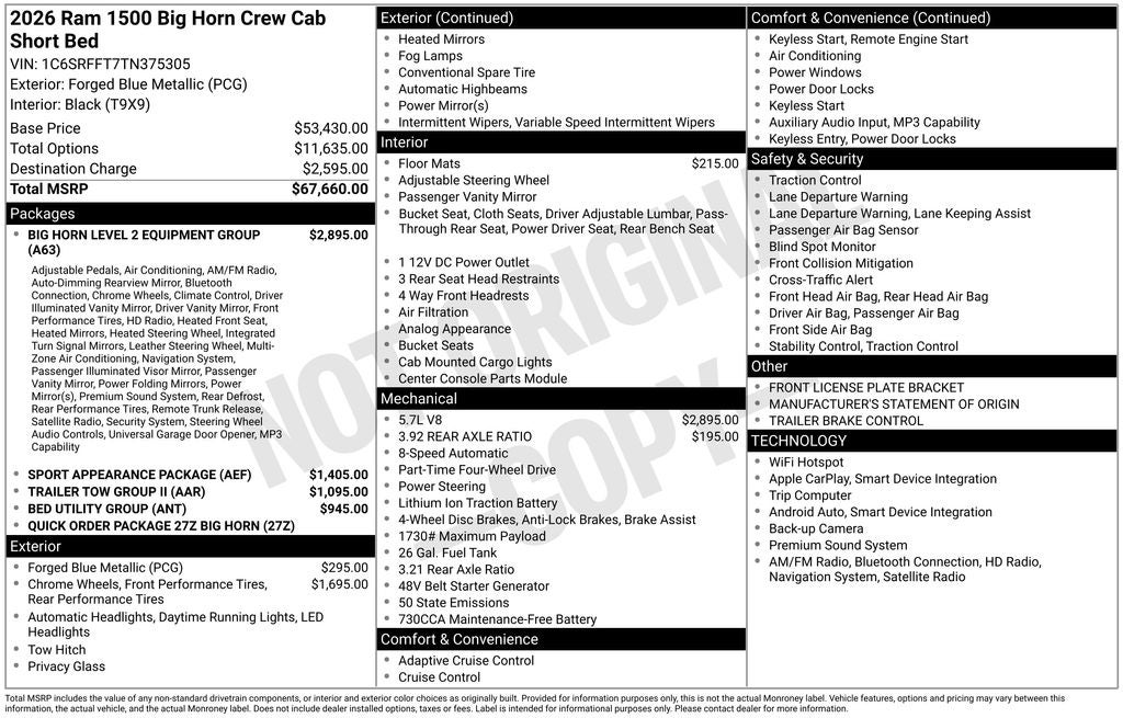 2026 RAM 1500 Big Horn/Lone Star 4D Crew Cab