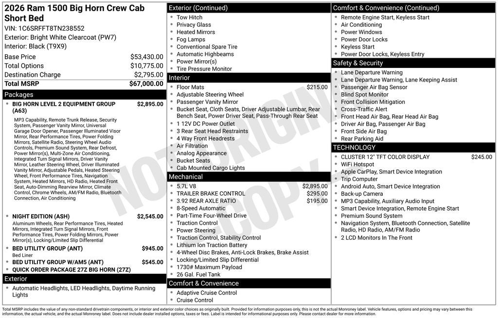 2026 RAM 1500 Big Horn/Lone Star 4D Crew Cab