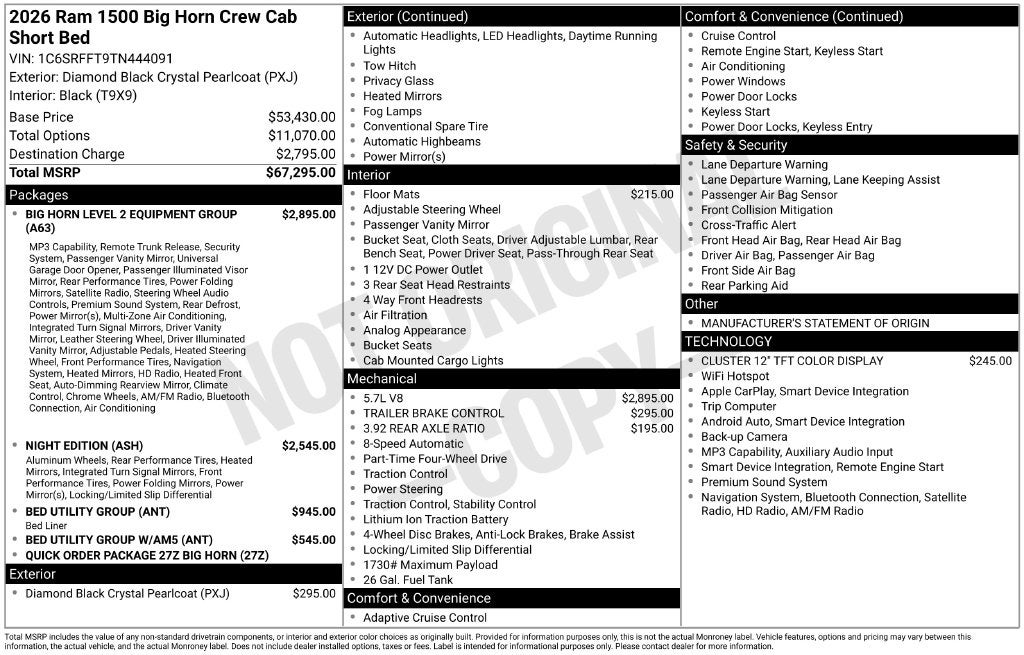 2026 RAM 1500 Big Horn/Lone Star 4D Crew Cab