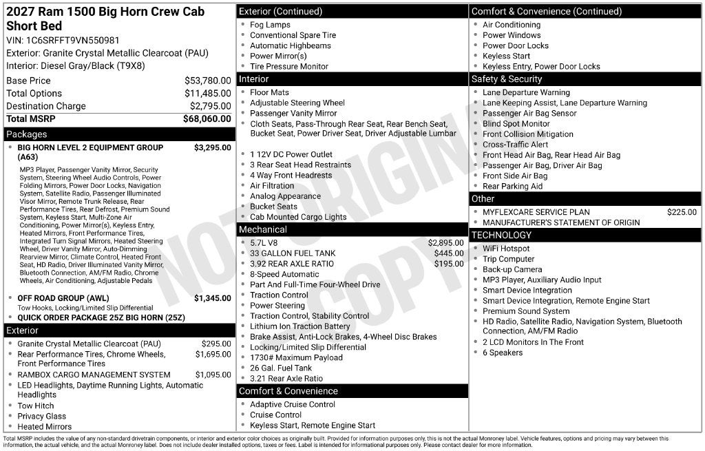 2027 RAM 1500 Big Horn/Lone Star 4D Crew Cab