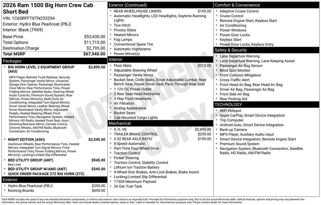 2026 RAM 1500 Big Horn/Lone Star 4D Crew Cab
