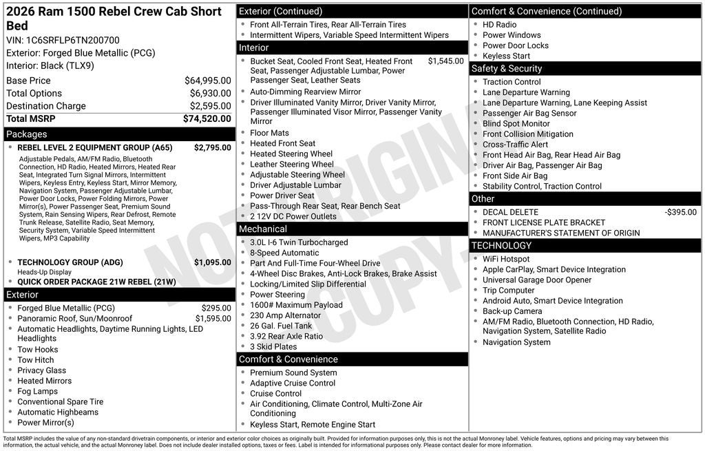 2026 RAM 1500 Rebel 4D Crew Cab