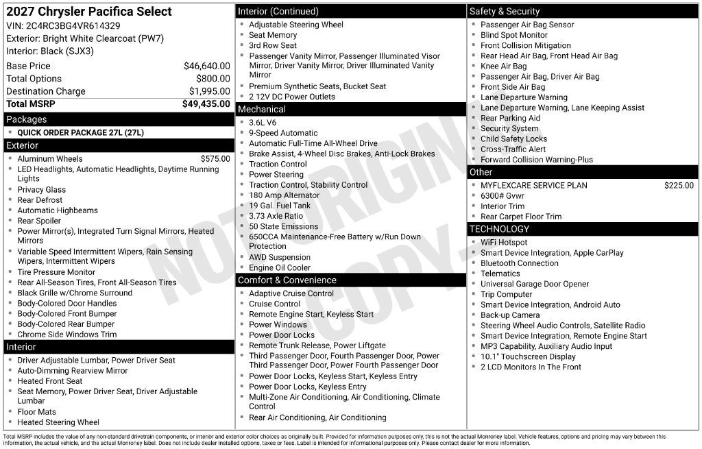 2027 Chrysler Pacifica Select