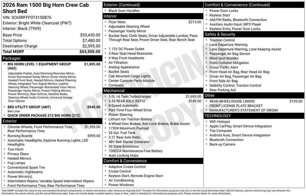 2026 RAM 1500 Big Horn/Lone Star 4D Crew Cab