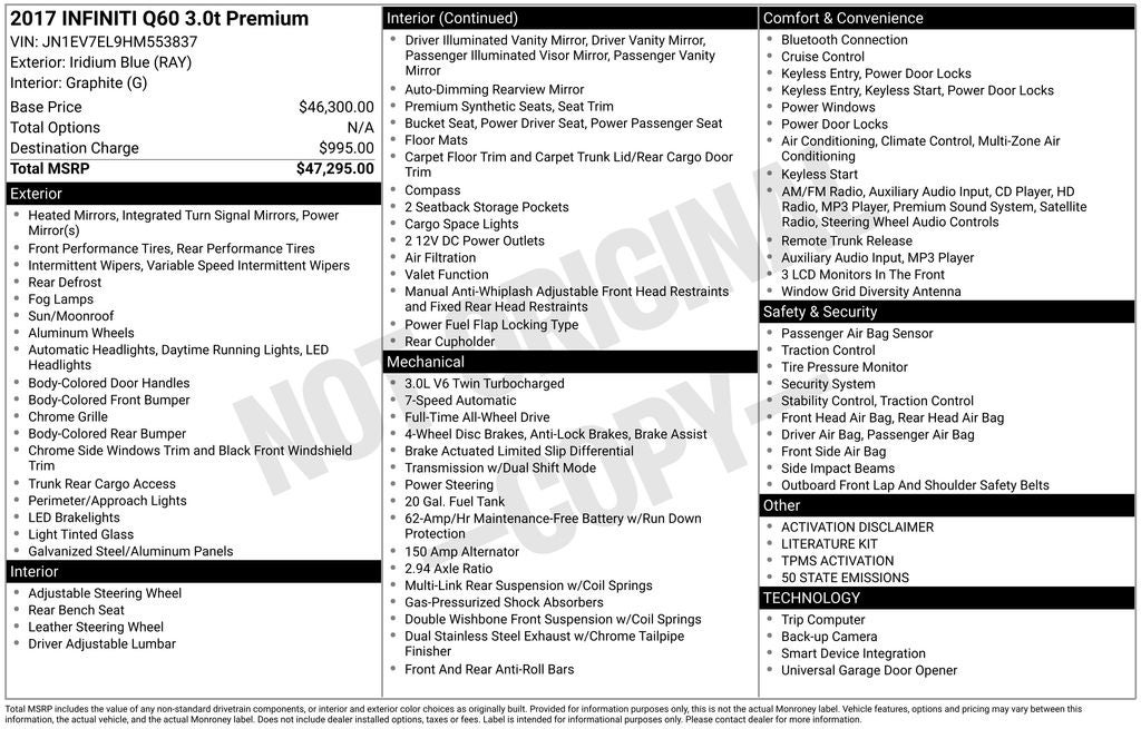 2017 INFINITI Q60 3.0t Premium