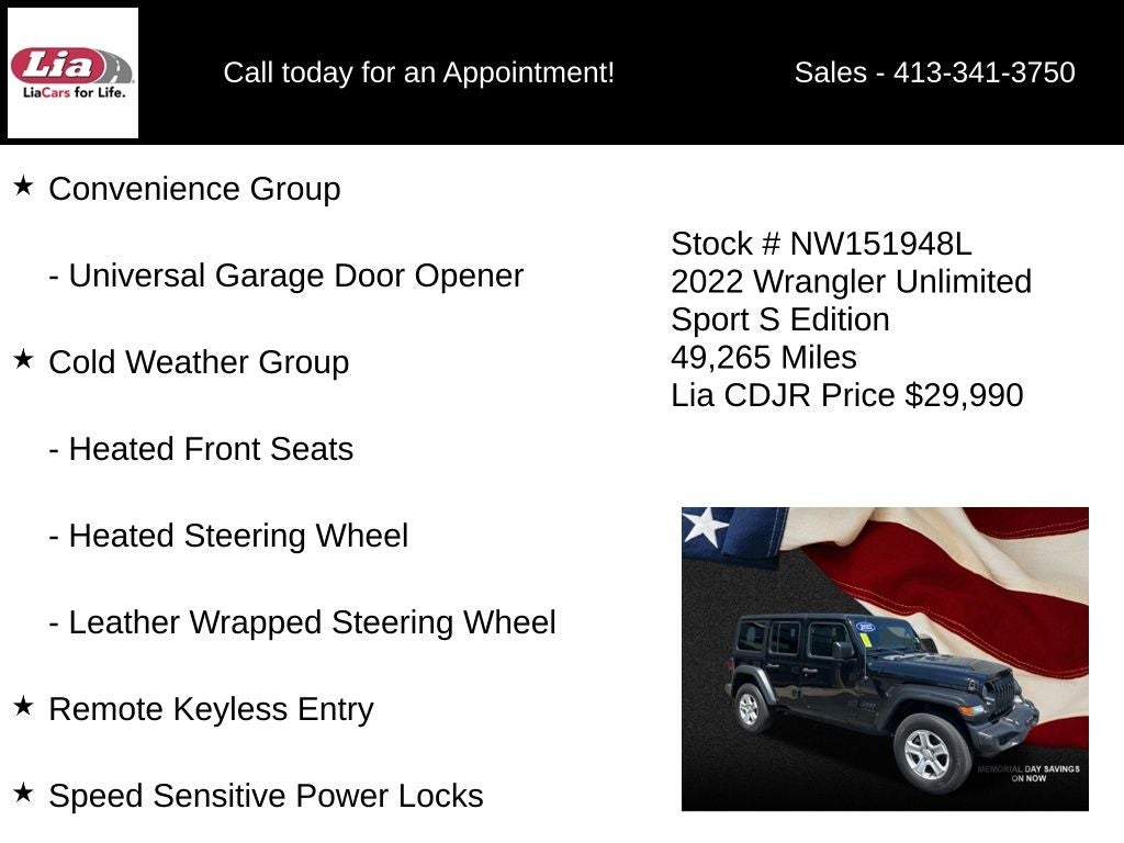2022 Jeep Wrangler Unlimited Sport S