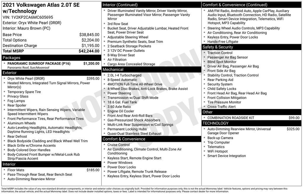 2021 Volkswagen Atlas 2.0T SE w/Technology