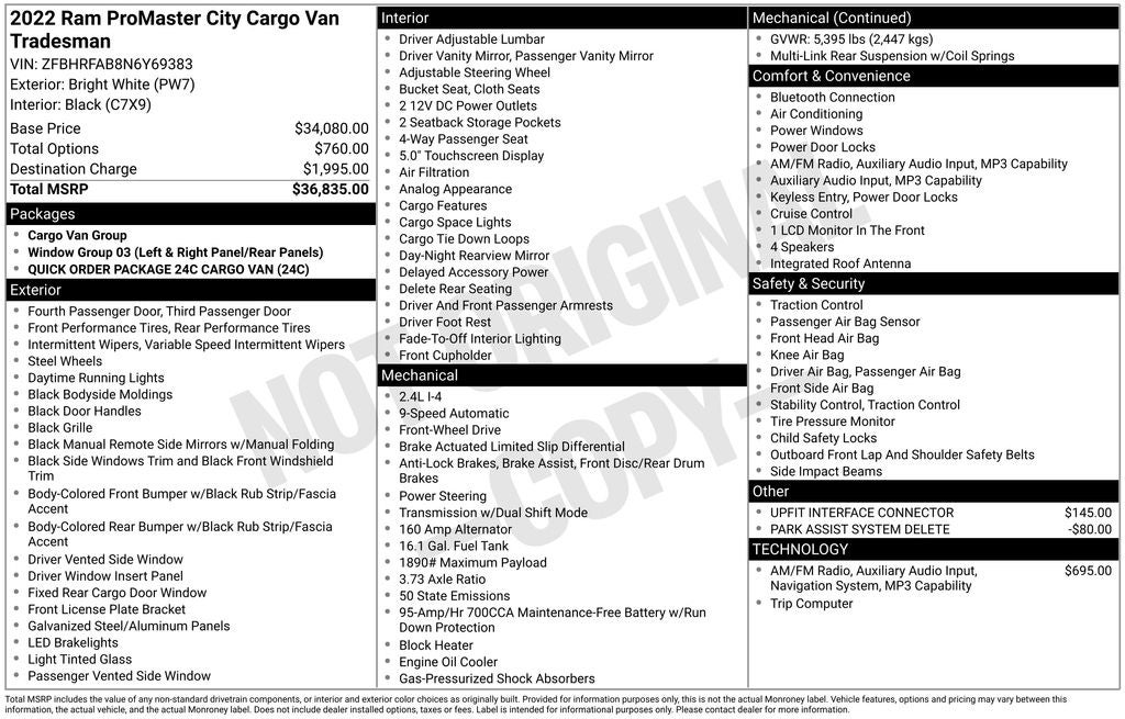 2022 RAM ProMaster City Base