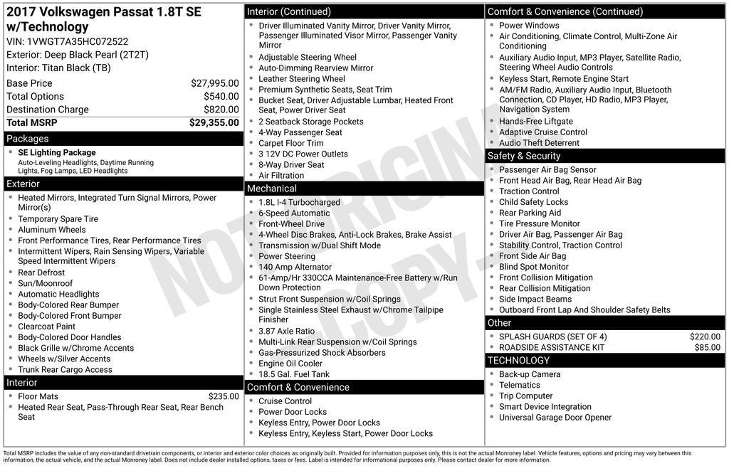 2017 Volkswagen Passat 1.8T SE w/Technology