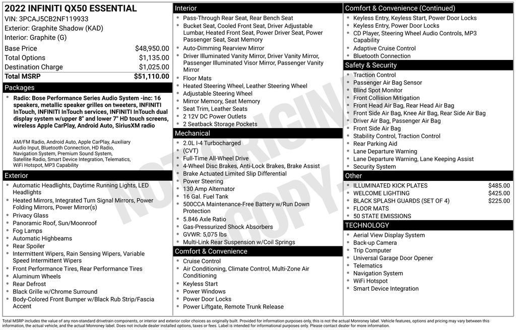 2022 INFINITI QX50 ESSENTIAL ***CERTIFIED***