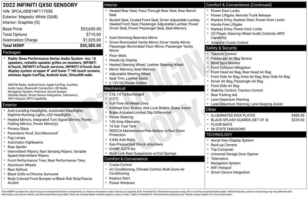 2022 INFINITI QX50 Sensory ***CERTIFIED***