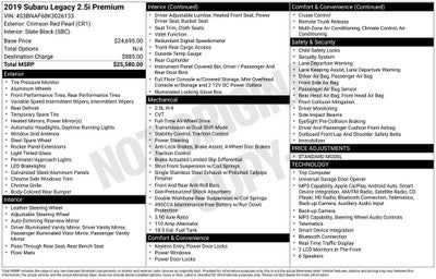 2019 Subaru Legacy 2.5i Premium