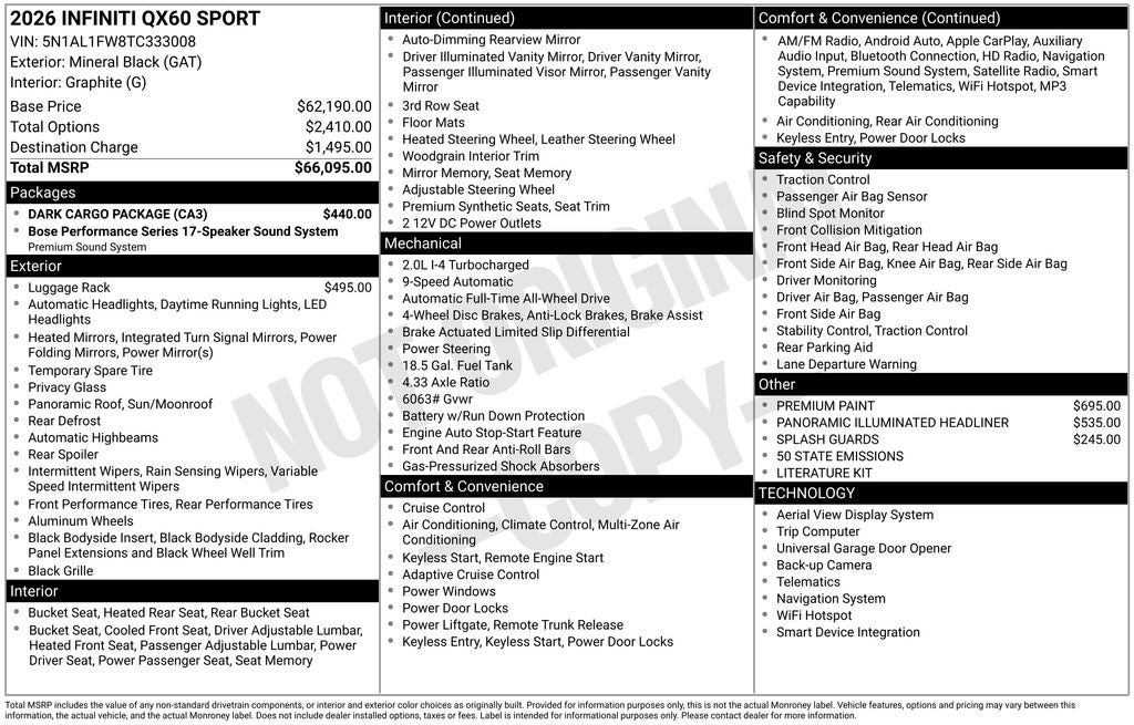 2026 INFINITI QX60 SPORT ***CERTIFIED***
