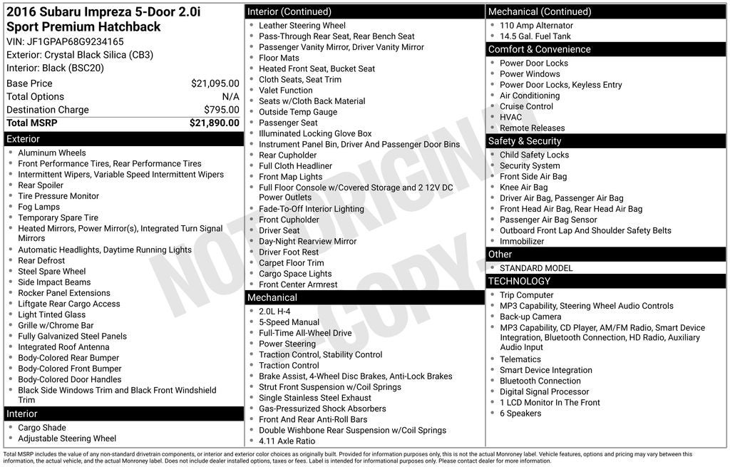 2016 Subaru Impreza 2.0i Sport Premium