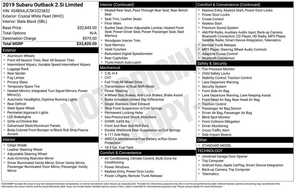 2019 Subaru Outback 2.5i Limited