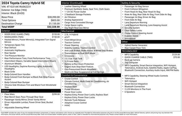 2024 Toyota Camry Hybrid SE