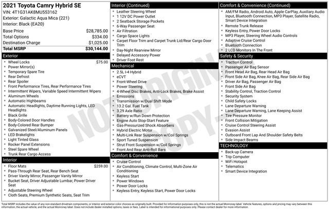 2021 Toyota Camry Hybrid SE