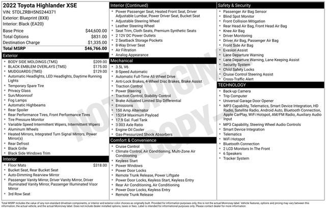 2022 Toyota Highlander XSE