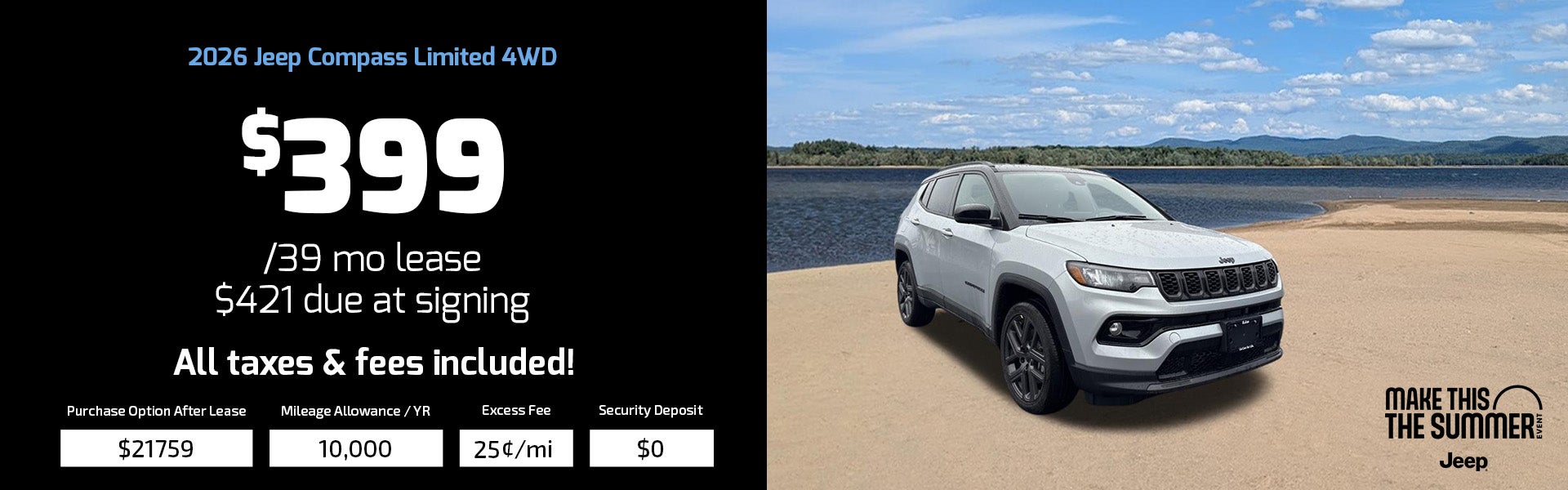 2026 Jeep Compass DISCLAIMER: Total lease price: $15,583.50.